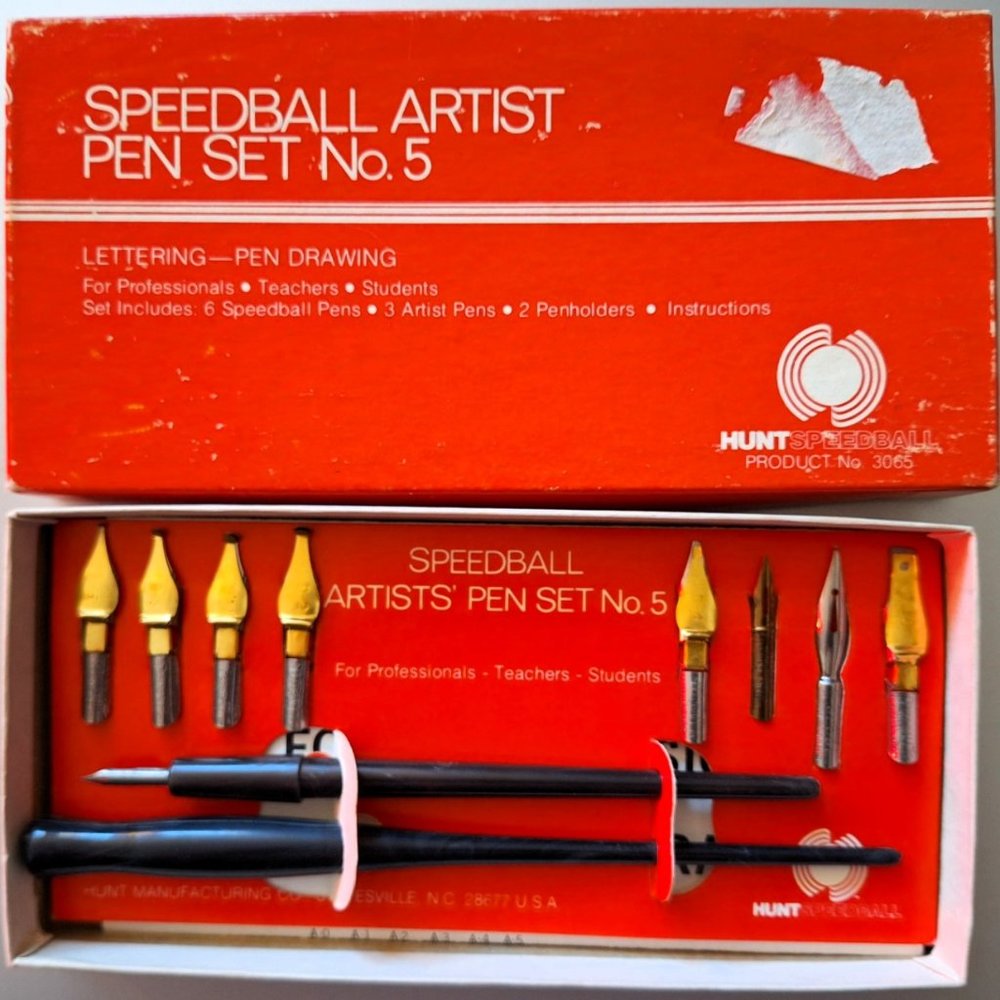 Speedball Artists Pen Set No 5 Vintage Calligraphy Drawing New Open Box